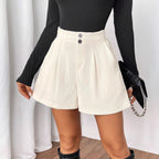 Damen Elegante Shorts mit Plissee-Design und Knopfdetails R&B