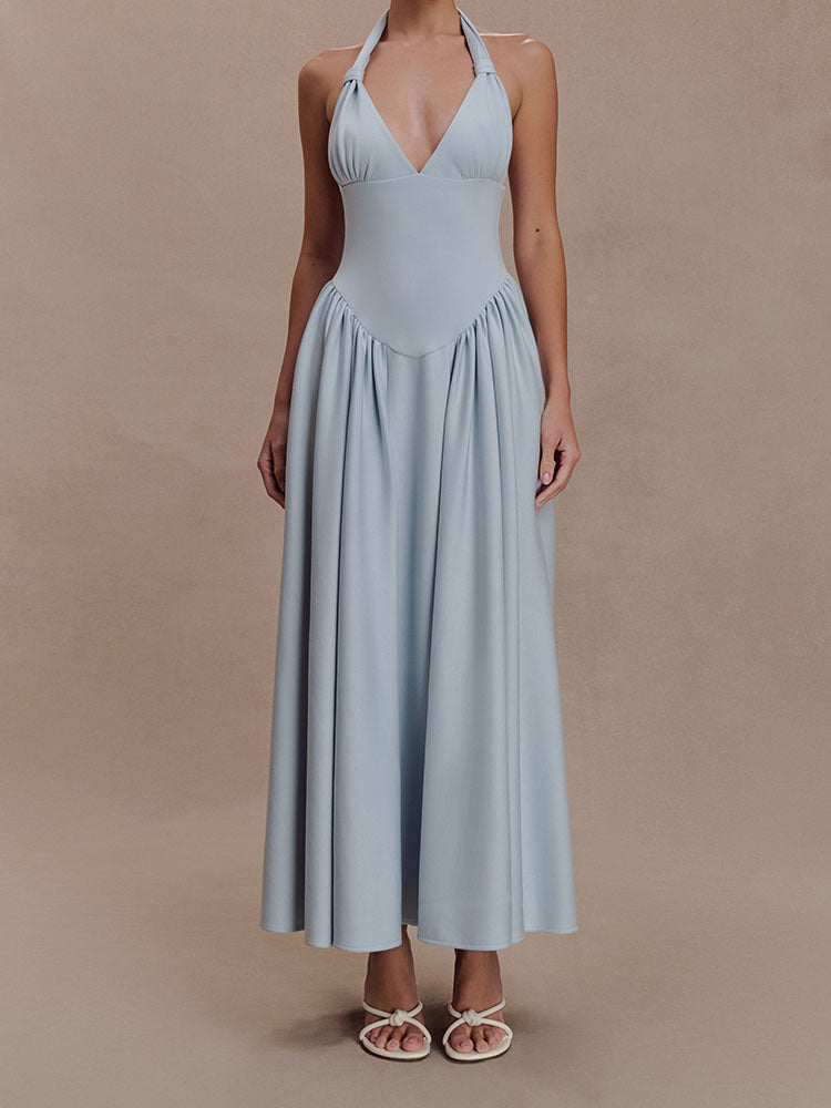 Damen Halter-Ausschnitt Maxikleid mit figurbetonter Silhouette R&B
