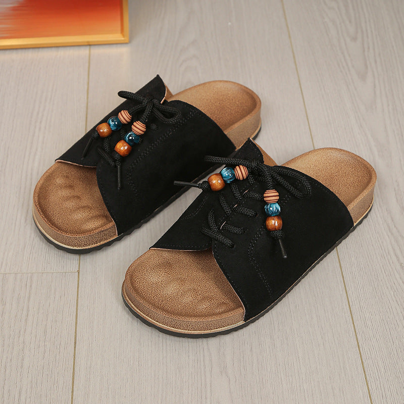 Damen Komfortable Slipper mit dekorativen Schnürsenkeln R&B