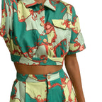 Damen Set mit Kurzarmbluse und hochtaillierten Shorts im trendigen Design R&B