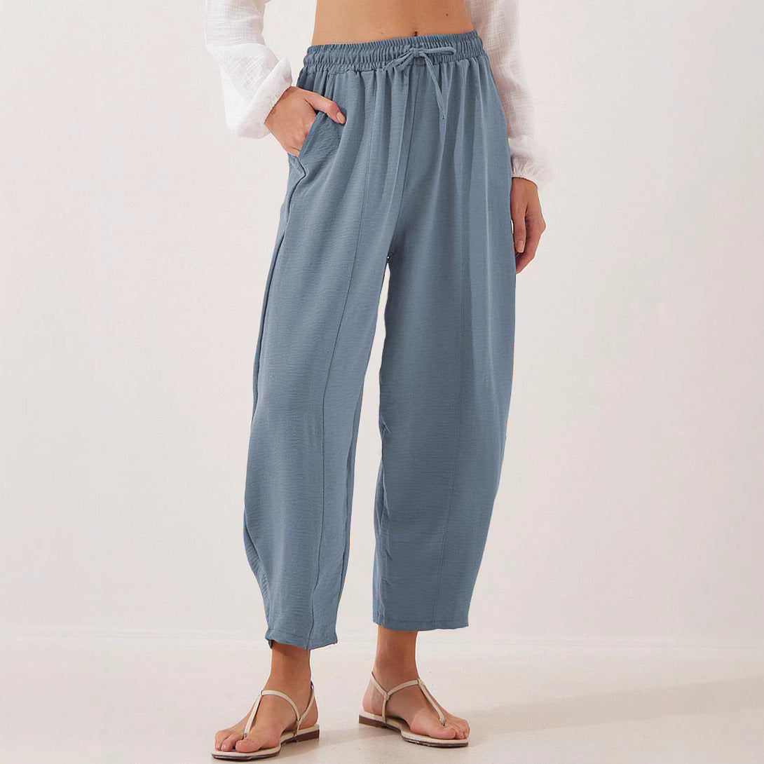Damen lockere Freizeithose mit elastischem Bund und seitlichen Taschen R&B