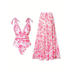 Damen Luxuriöser Badeanzug mit floralem Design und passendem Rock R&B