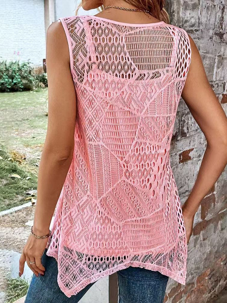 Damen luftige Stricktop mit kunstvollem Lochmuster und eleganten Details Heidi-Mode