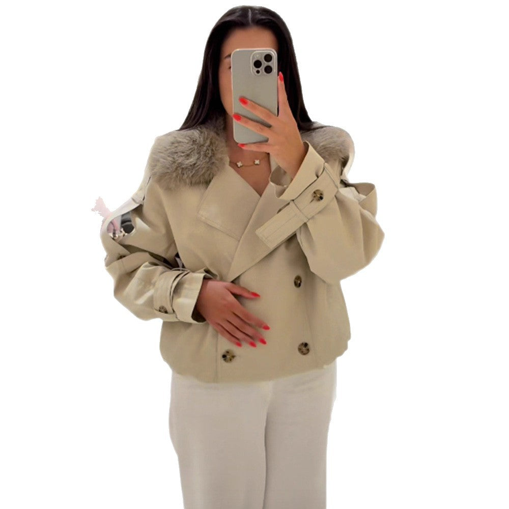 Damen elegante Übergangsjacke mit luxuriösen Fellkragen R&B