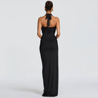 Damen Elegantes Maxikleid mit tiefem Halsochnitt und seitlichem slit R&B