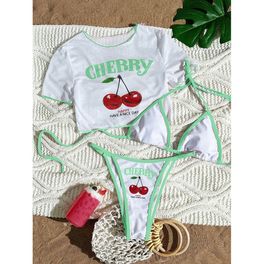 Damen Crop-Top Bikini-Set mit sportlichem Schnitt und Brasil-Print R&B
