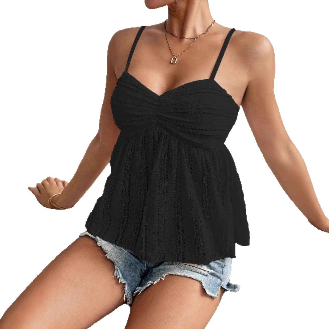 Damen luftiges Sommeroberteil mit Raffung und Spaghettiträgern R&B