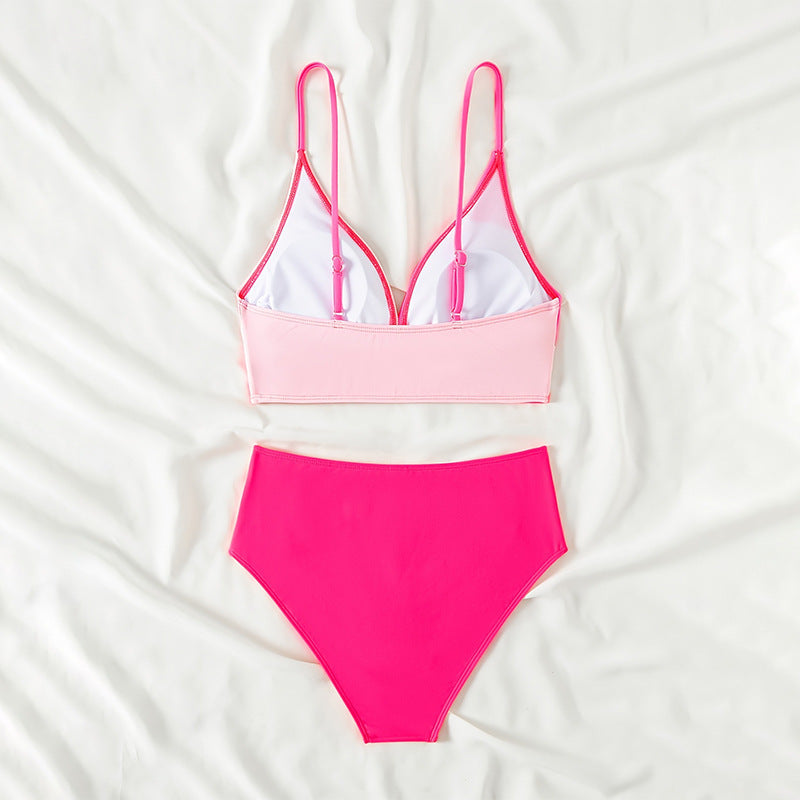 Damen Hochtailliertes Bikini-Set mit Wickeloberteil und stylischen Kontrasten R&B