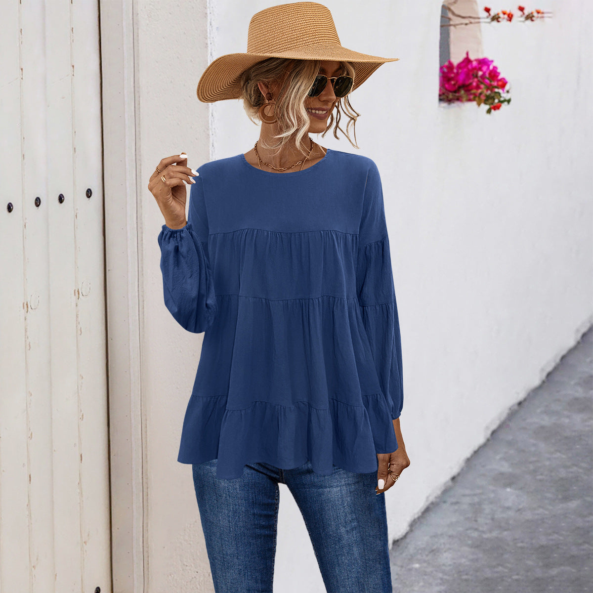 Damen lässige Tunika mit Rüschendetails und weitem Schnitt R&B