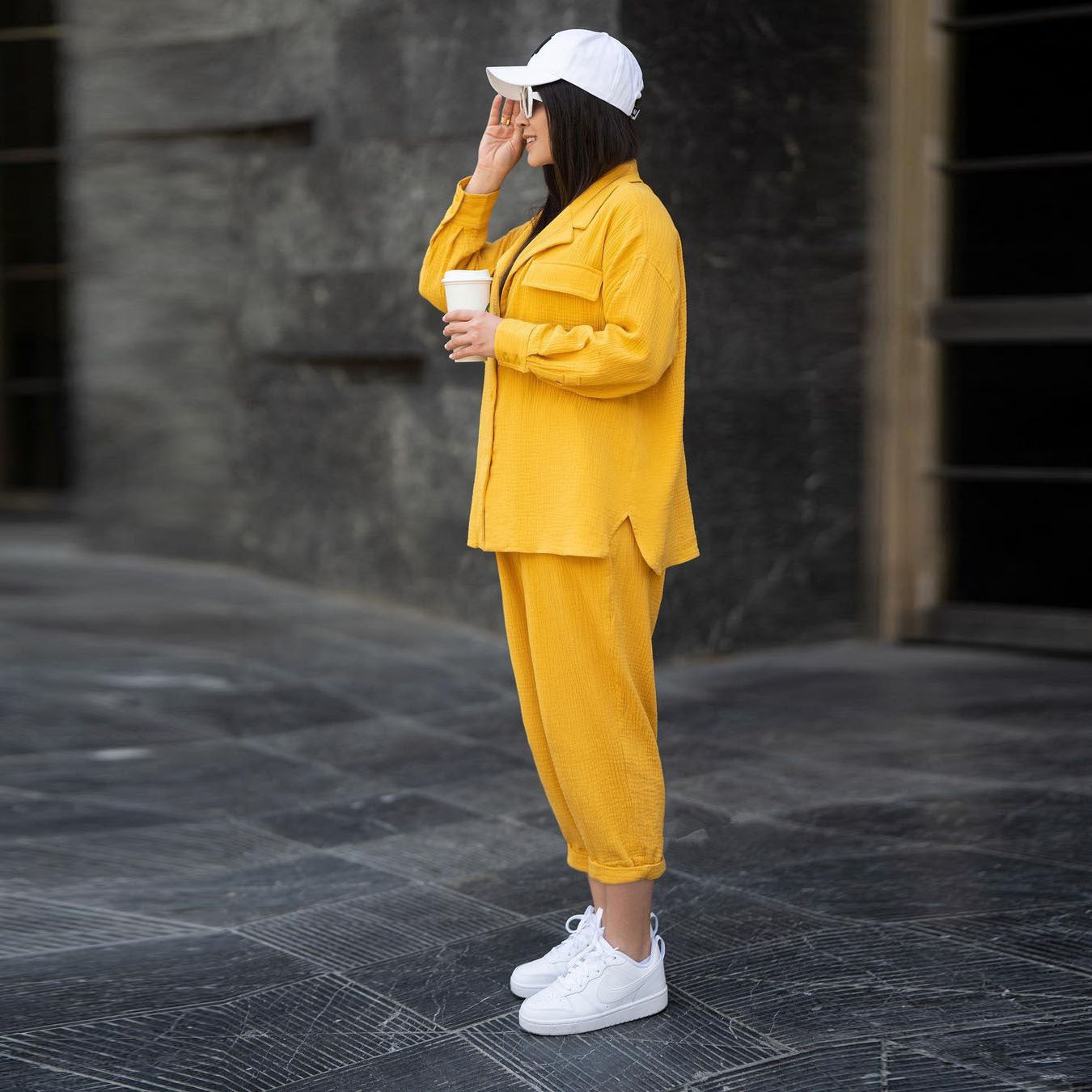 Damen lässiges Zwei-in-Eins Set mit hochwertigem Stoff und praktischen Taschen R&B