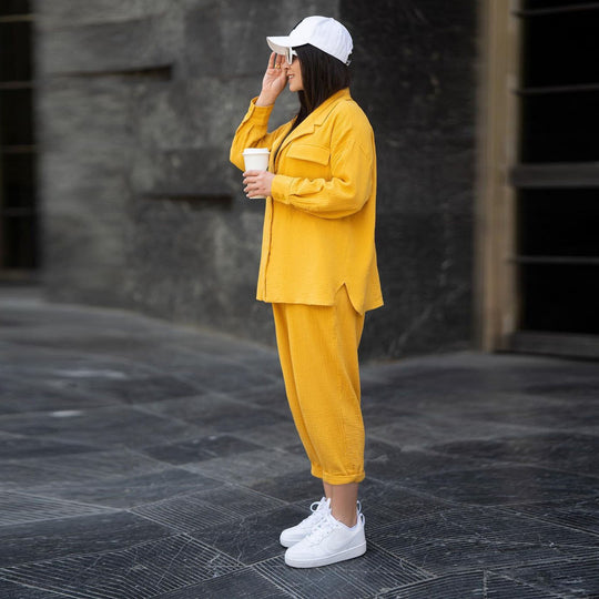 Damen lässiges Zwei-in-Eins Set mit hochwertigem Stoff und praktischen Taschen R&B