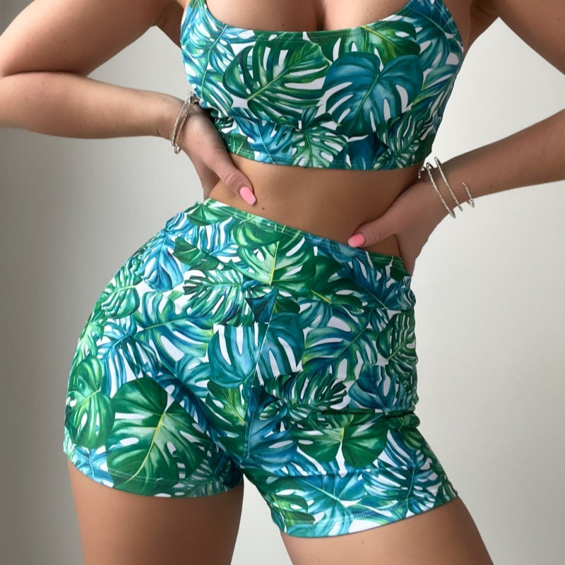 Damen Crop-Top und High-Waist Shorts Set R&B