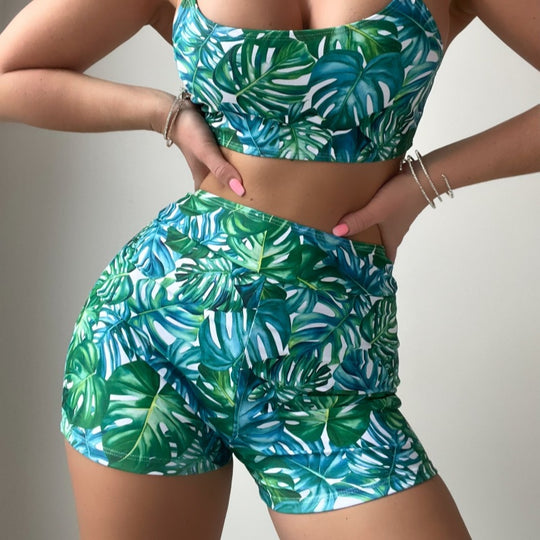 Damen Crop-Top und High-Waist Shorts Set R&B