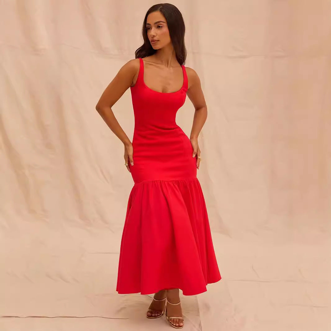 Damen Figurbetontes Kleid mit fließendem Rock und schulterfreien Trägern R&B