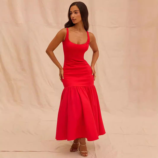 Damen Figurbetontes Kleid mit fließendem Rock und schulterfreien Trägern R&B