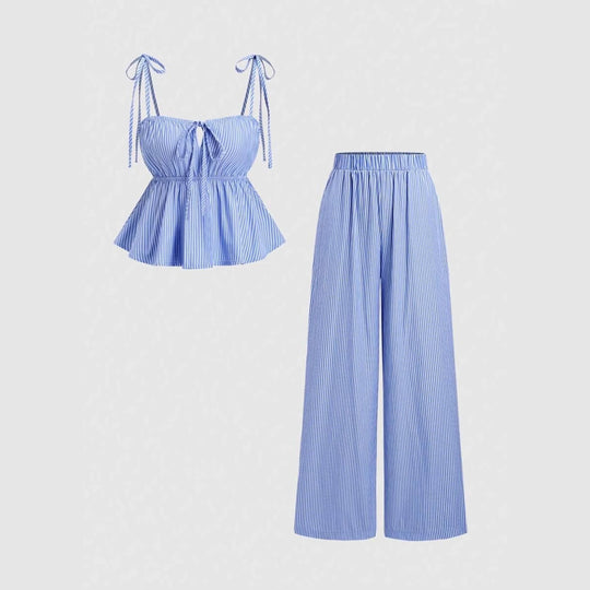 Damen Top und weite Hose Set mit raffinierten Bindebändern R&B