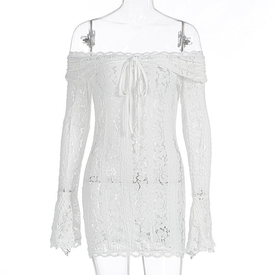 Damen Spitzenoberteil mit Off-Shoulder Design und langen Ärmeln R&B