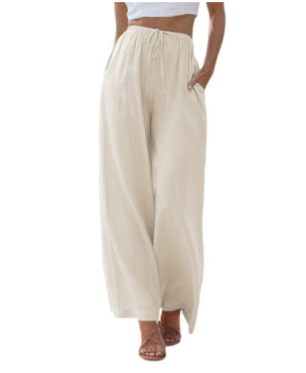 Damen weite Leinenhose mit elastischem Bund und praktischen Seitentaschen R&B