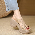 Damen Plateausandalen mit luftiger Perforation und bequemem Absatz