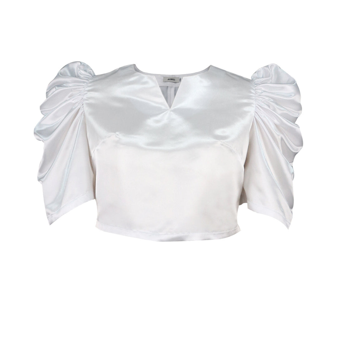 Damen Satin Bluse mit voluminösen Puffärmeln R&B