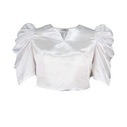 Damen Satin Bluse mit voluminösen Puffärmeln R&B