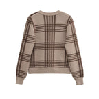 Damen Karierte Strickjacke mit Knopfverschluss und gerafften Ärmeln R&B