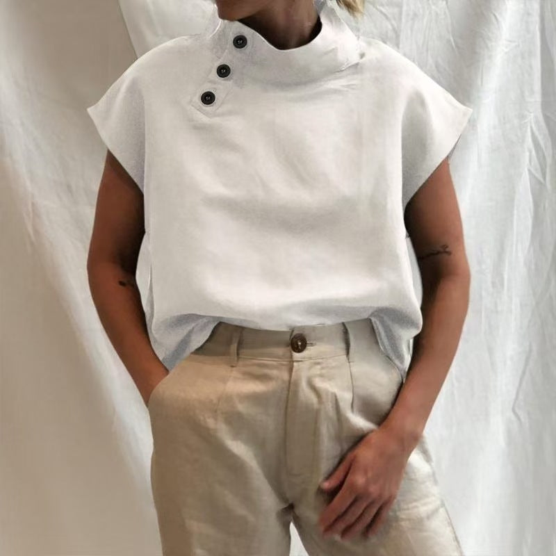Damen moderne Bluse mit Stehkragen und eleganten Knopfdetails R&B