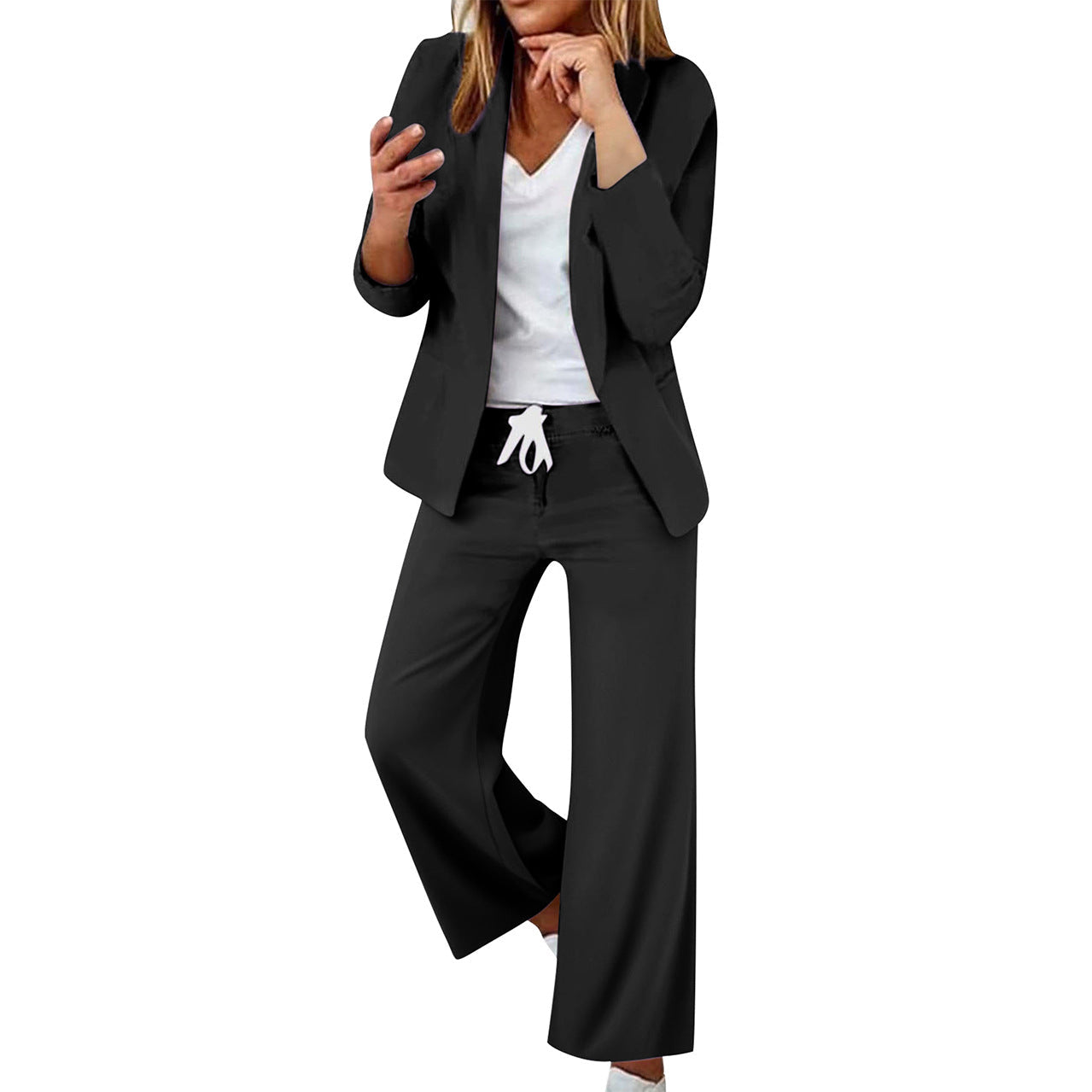 Damen eleganter Jumpsuit mit Blazer-Optik und verstellbarem Taillenzug R&B