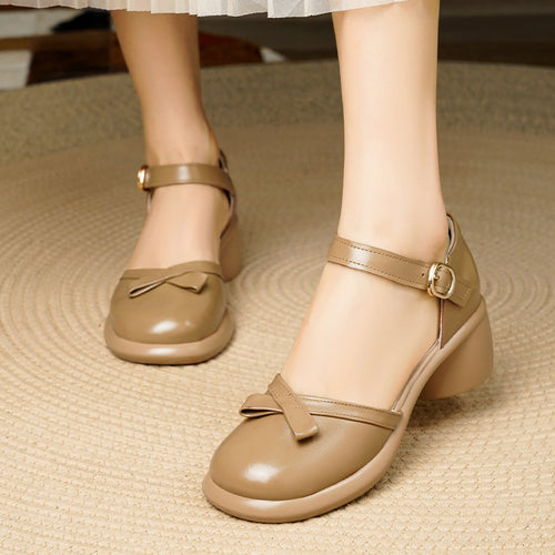 Damen Mary Jane Schuhe mit bequemem Blockabsatz und dekorativem Schleifenakzent R&B