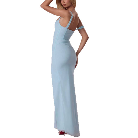 Damen Elegantes Maxikleid mit tiefem Schlitz und Rüschendetails R&B