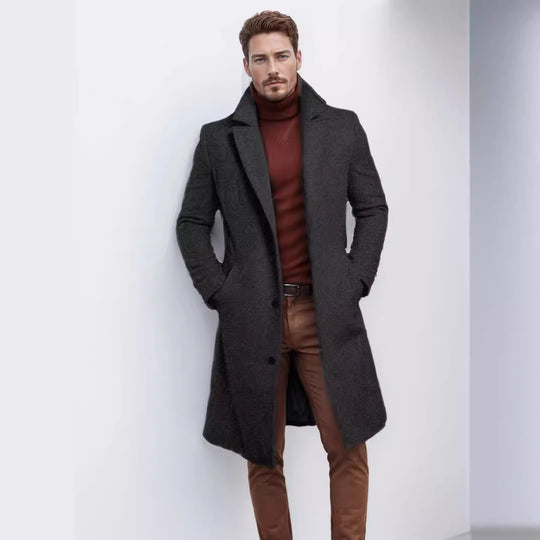 Herren eleganter Langmantel mit strukturiertem Obermaterial und praktischen Taschen R&B