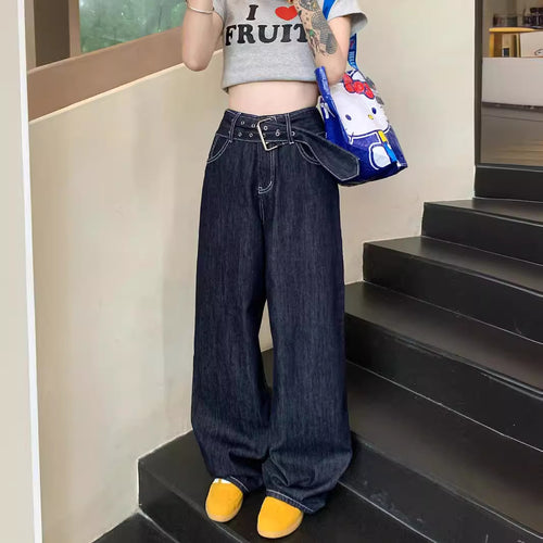 Damen Weite Jeans mit modischem Gürtel und einzigartigem Schnitt R&B