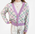 Damen modischer Strickcardigan mit Karomuster und eleganter Knopfleiste R&B