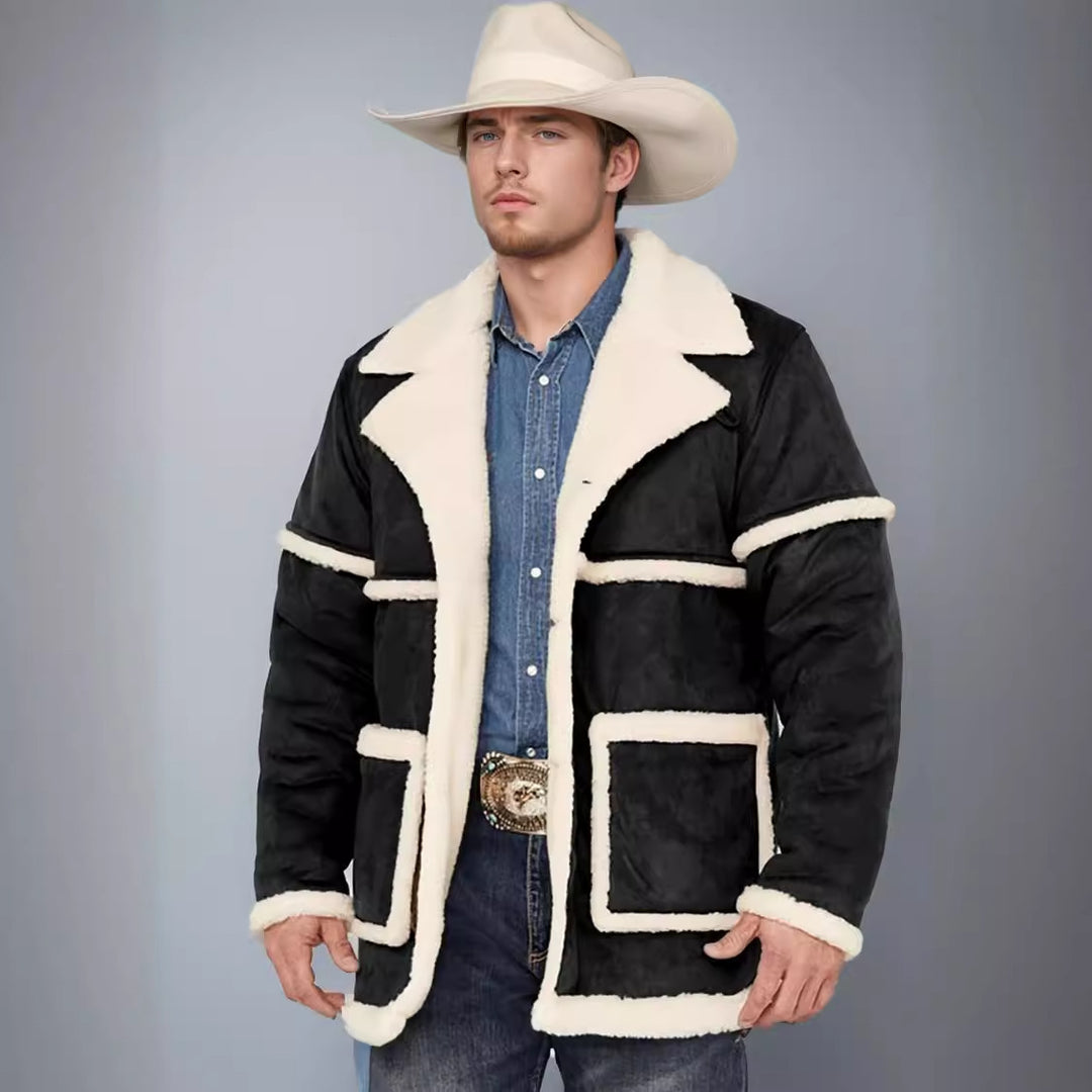 Herren kuscheliger Lammfellmantel mit großzügigen Taschen und elegantem Kragen R&B
