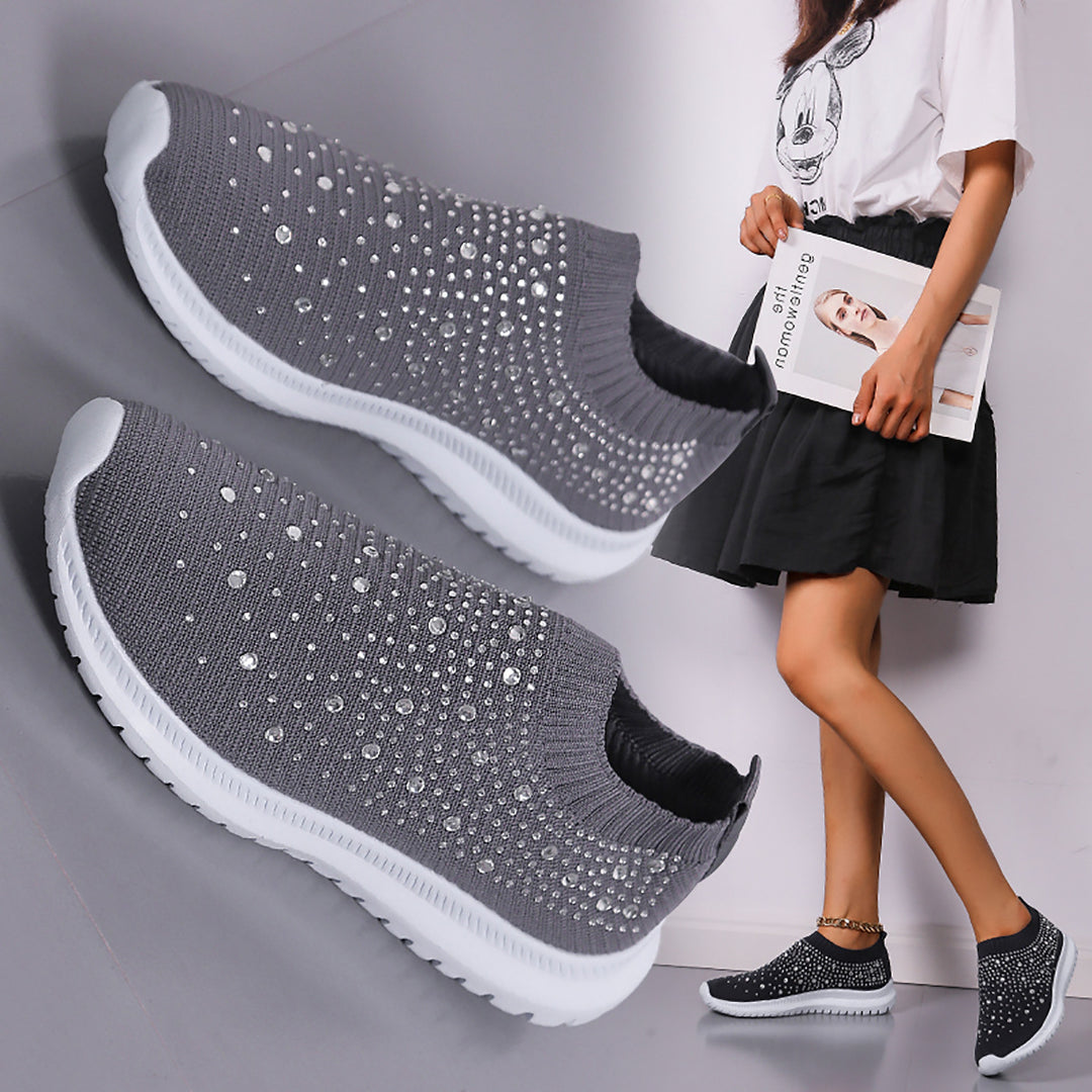 Damen Sportliche Slip-On Sneakers mit funkelndem Strassdesign R&B