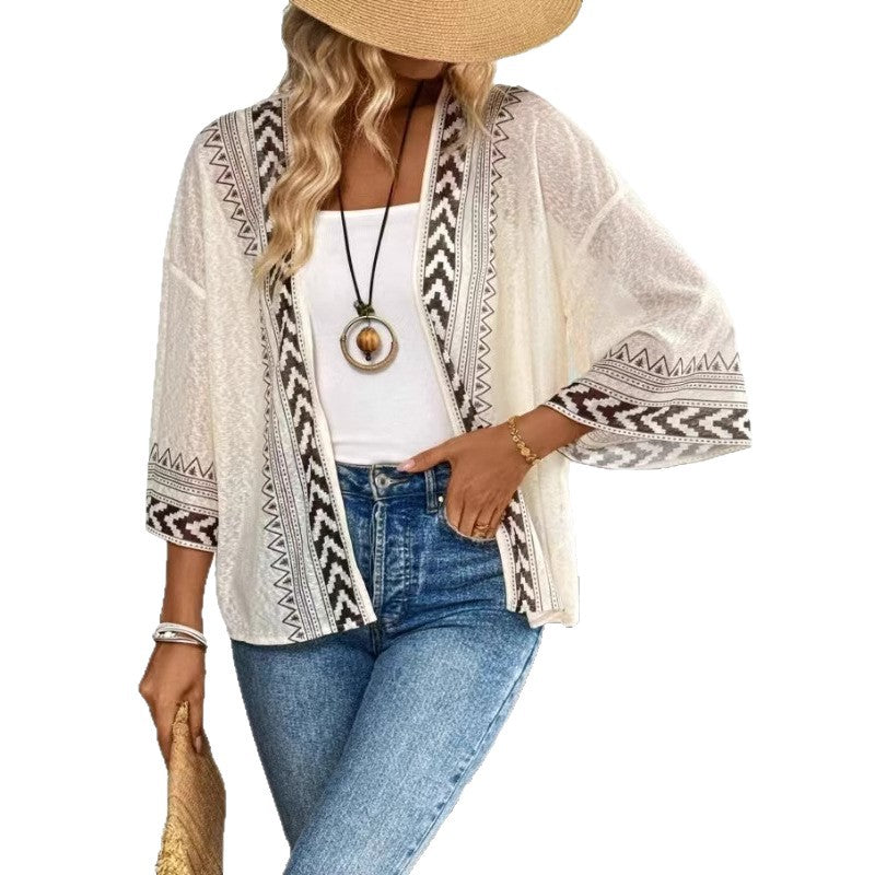 Damen Leichtes und luftiges Strickcardigan mit ethnischem Muster R&B