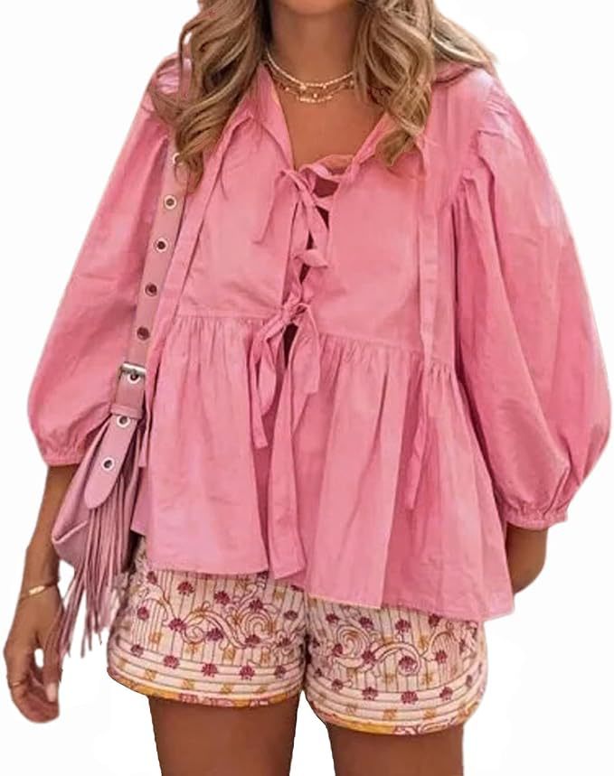 Damen Bluse mit voluminösen Ärmeln und modischem Leopardenmuster R&B
