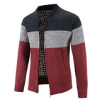 Herren Strickjacke mit modernem Zipper und karierter Innenausstattung