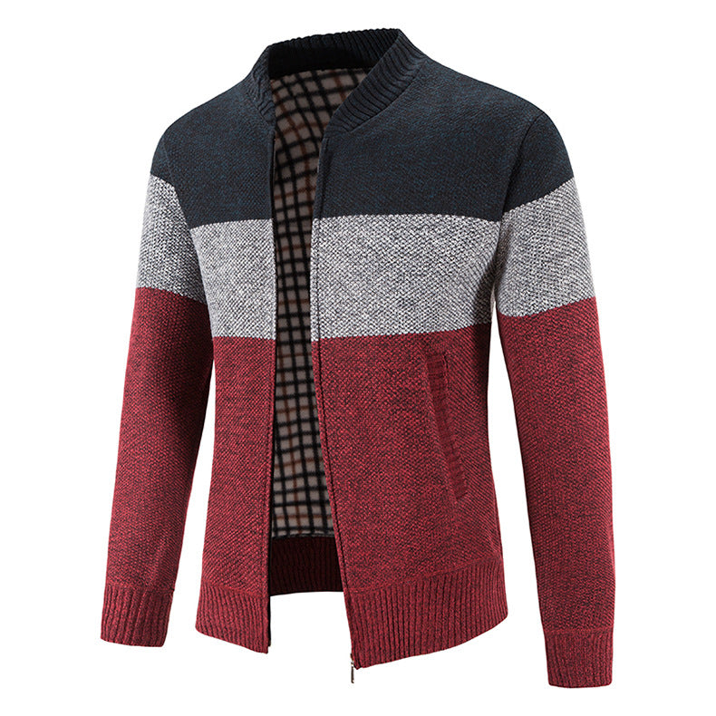 Herren Strickjacke mit modernem Zipper und karierter Innenausstattung