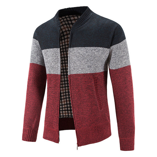 Herren Strickjacke mit modernem Zipper und karierter Innenausstattung R&B