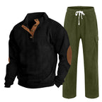 Herren nan Strick-Freizeitset mit Knopfleiste und Ellenbogenaufnähern sowie Cord-Cargohose R&B