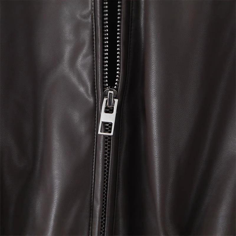 Damen cropped Kunstlederjacke mit praktischen Taschen und Gummibund R&B