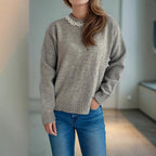 Damen lässiger Pullover mit dekorativem Kragen R&B