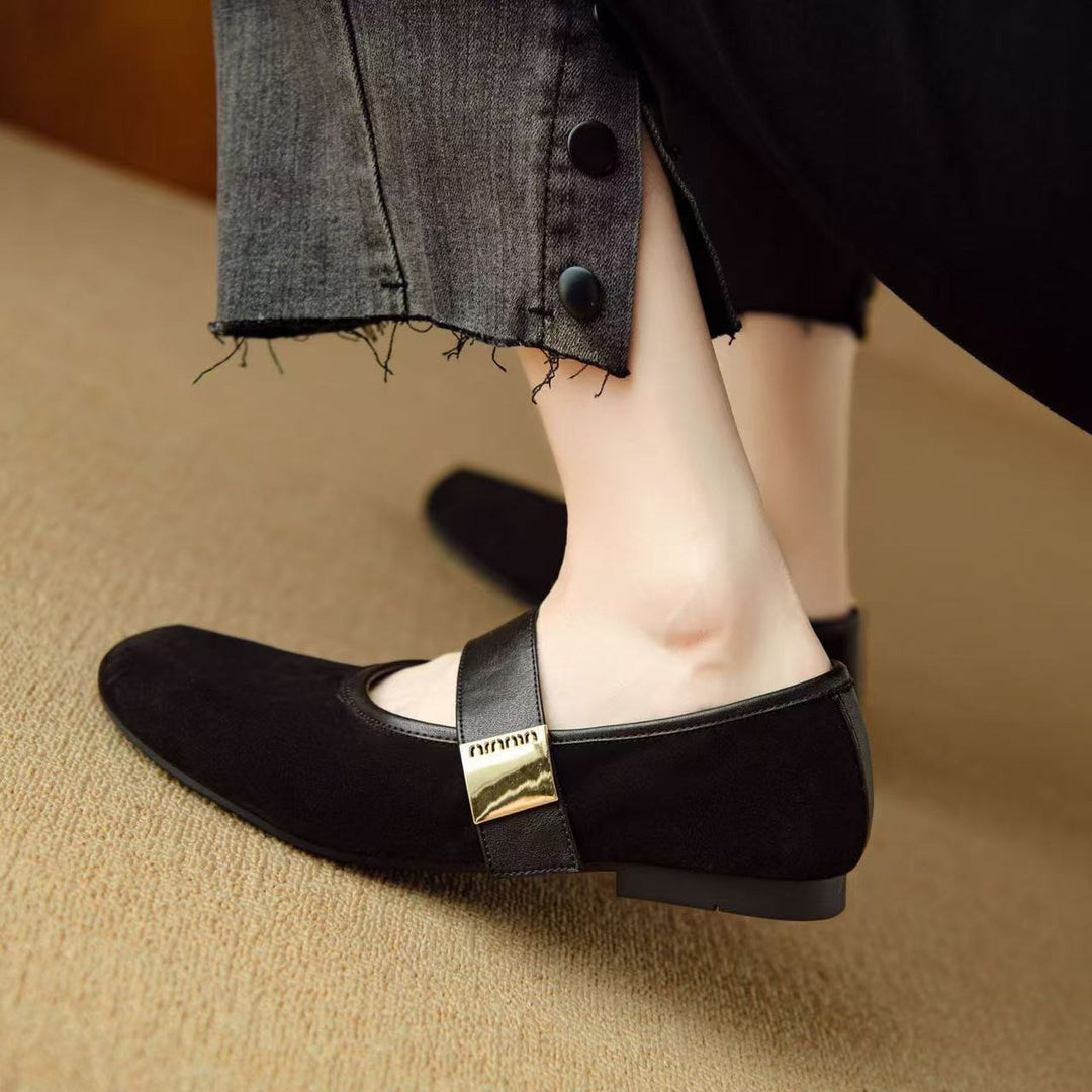 Damen Mary Jane Ballerinas mit modischem Riemchen und hochwertigem Veloursleder R&B
