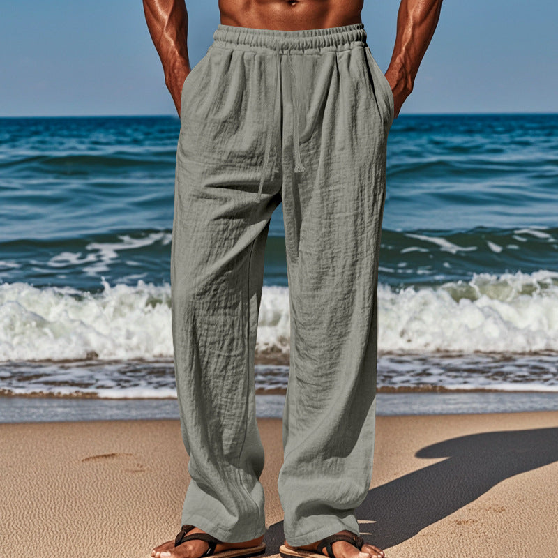Herren nan Leichte Leinenhose mit weitem Bein und elastischem Bund R&B