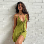 Damen Trägerkleid mit tiefem Ausschnitt und Raffungen R&B