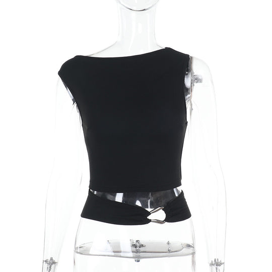 Damen Figurbetontes Crop-Top mit schickem Ringdetail R&B