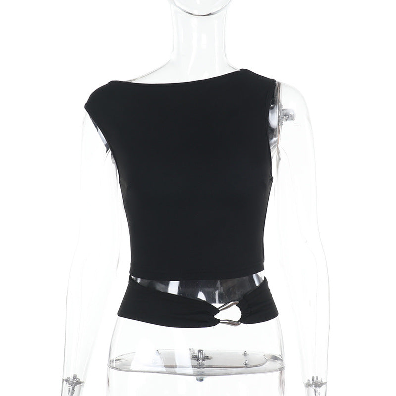 Damen Figurbetontes Crop-Top mit schickem Ringdetail R&B