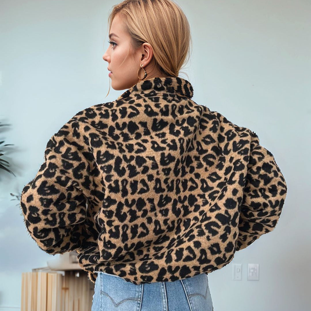 Damen modische Teddyjacke im Leopardenmuster R&B