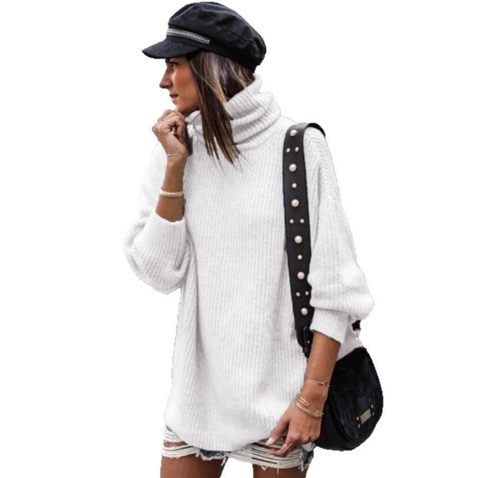 Damen oversized Strickpullover mit hohem Kragen und modischen Details R&B